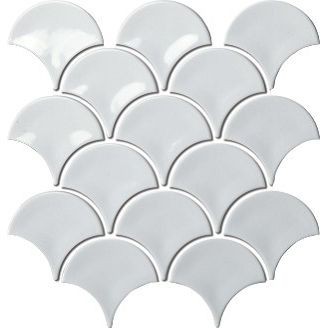 White Fish Scale Tile Backsplash
